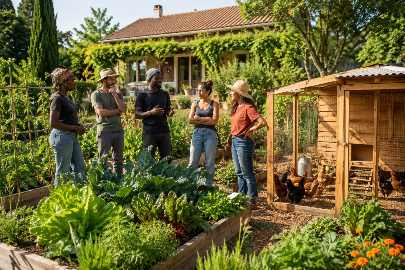 Atelier collectif de formation en permaculture dans un jardin