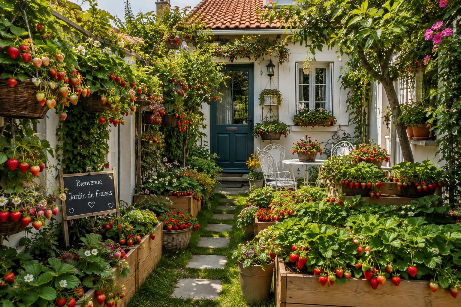 Jardin urbain fleuri et productif en permaculture
